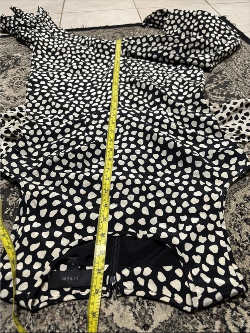 J. Crew Tie-Front Silk Jumpsuit in Pebble Print Sz 6 Black Cream